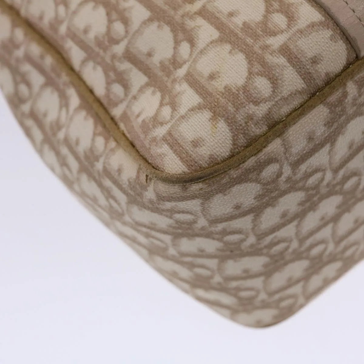 CHRISTIAN DIOR Trotter Canvas Tote Bag PVC Leather Beige Auth 49112