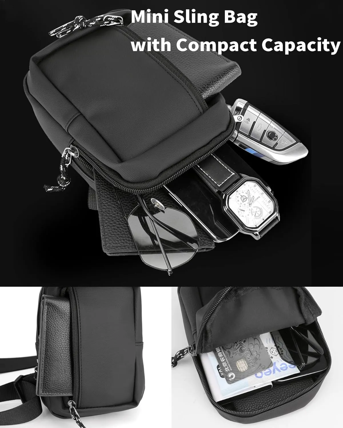 Crossbody Bag for Men Women Waterproof Sling Bag Casual Portable Chest Bag for Travel Workout Hiking Mini Sling Bag Black