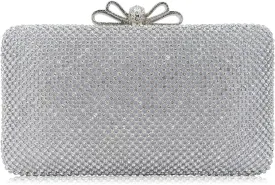 Dexmay Rhinestone Clutch Purse with Crystal Bow Clasp Evening Bag Wedding Party Dressy Handbag