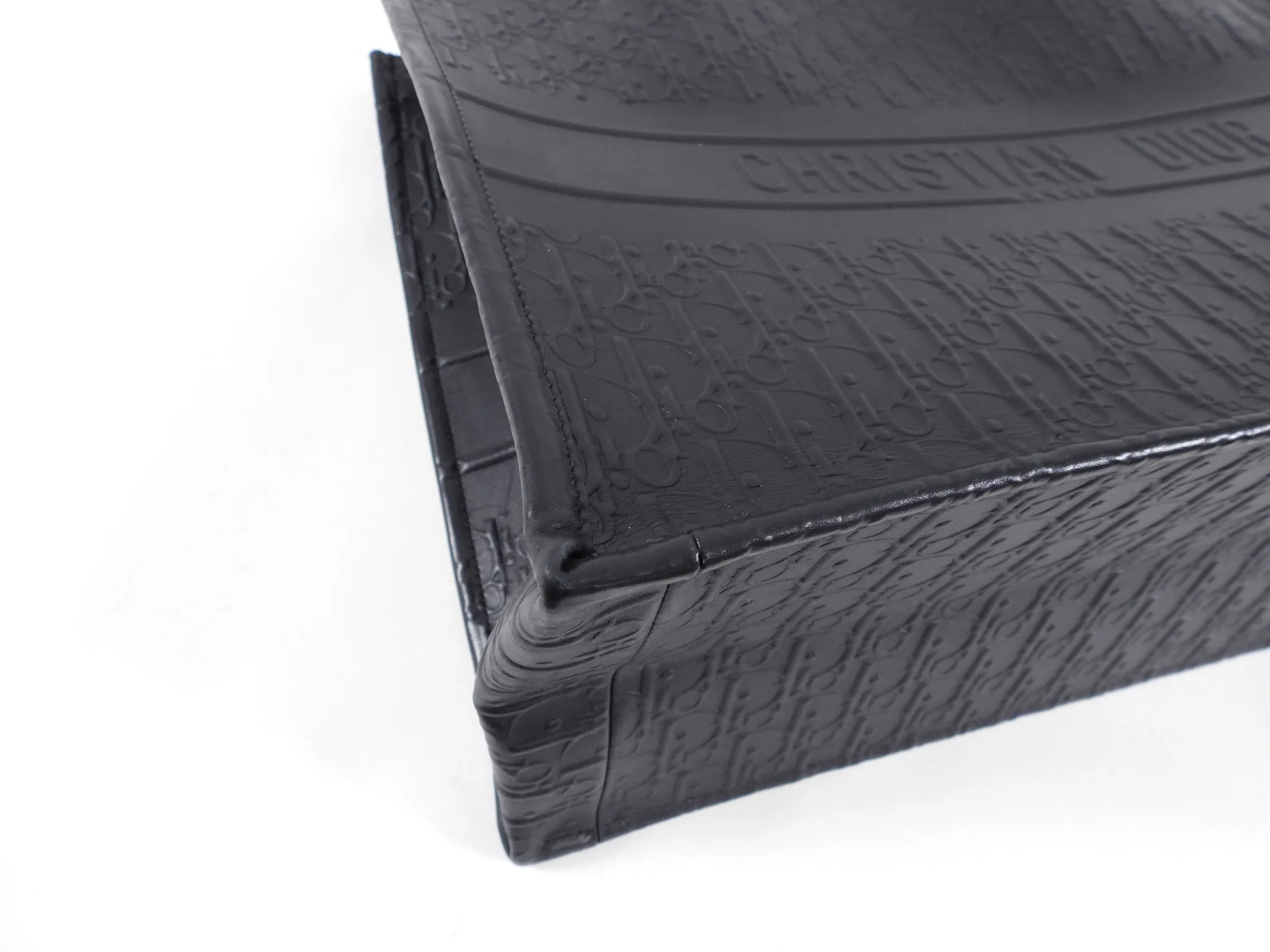 Dior Black Leather Embossed Large Book Tote Bag