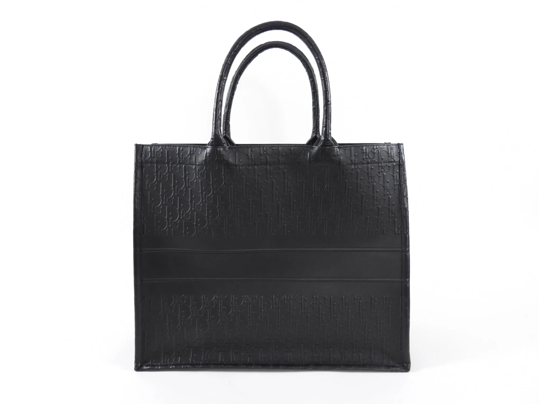 Dior Black Leather Embossed Large Book Tote Bag