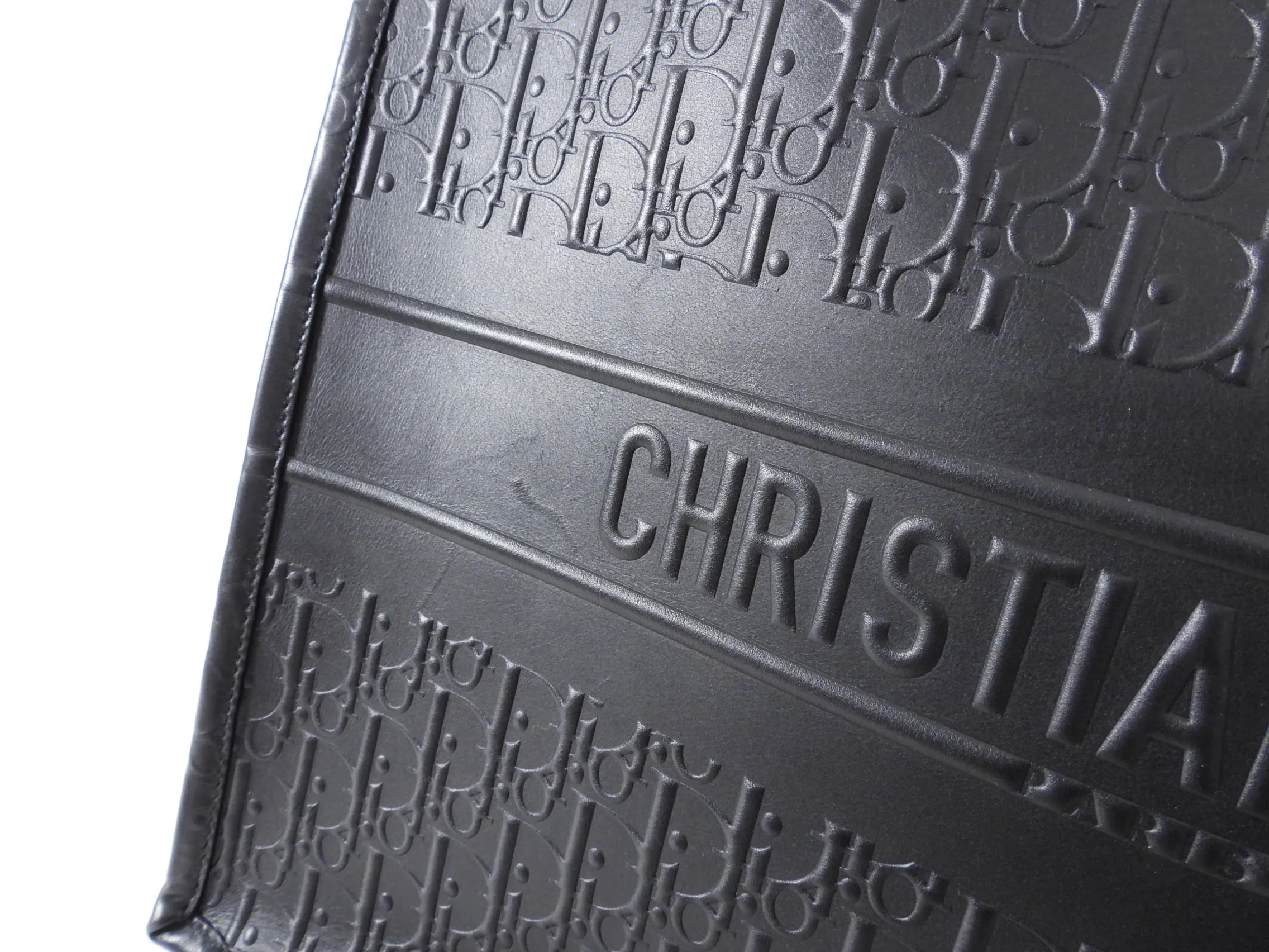 Dior Black Leather Embossed Large Book Tote Bag