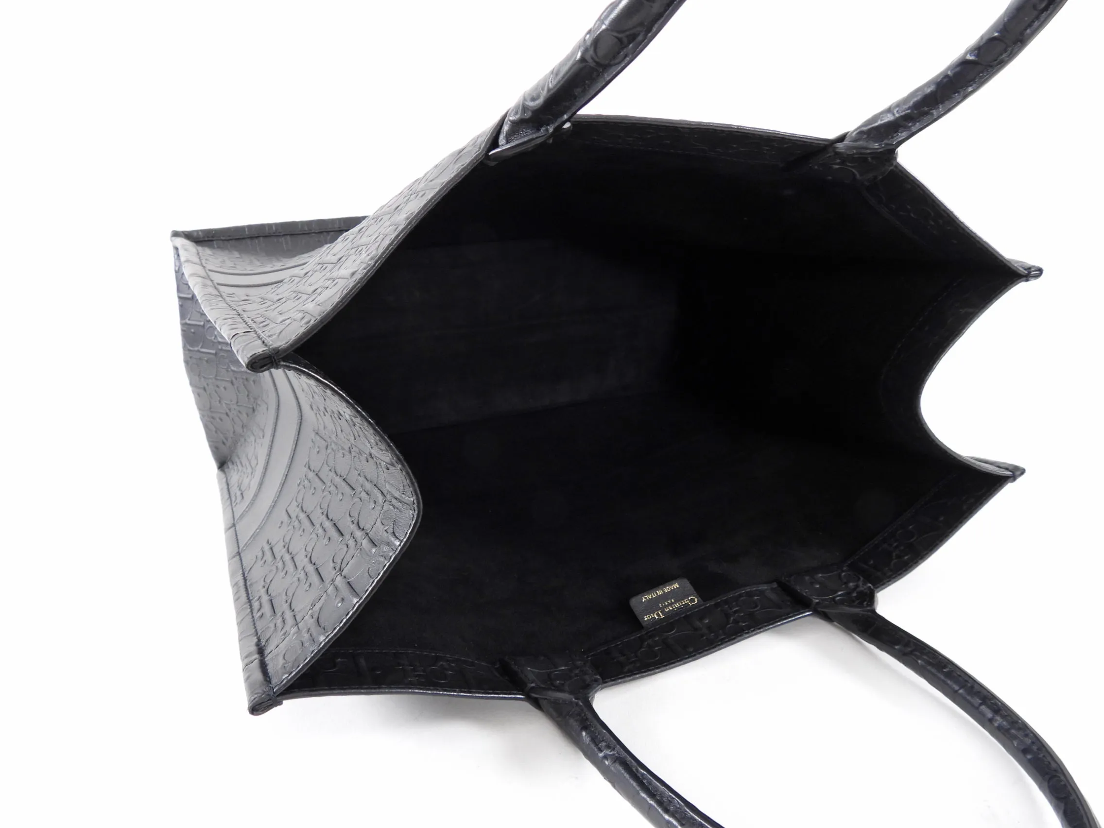 Dior Black Leather Embossed Large Book Tote Bag