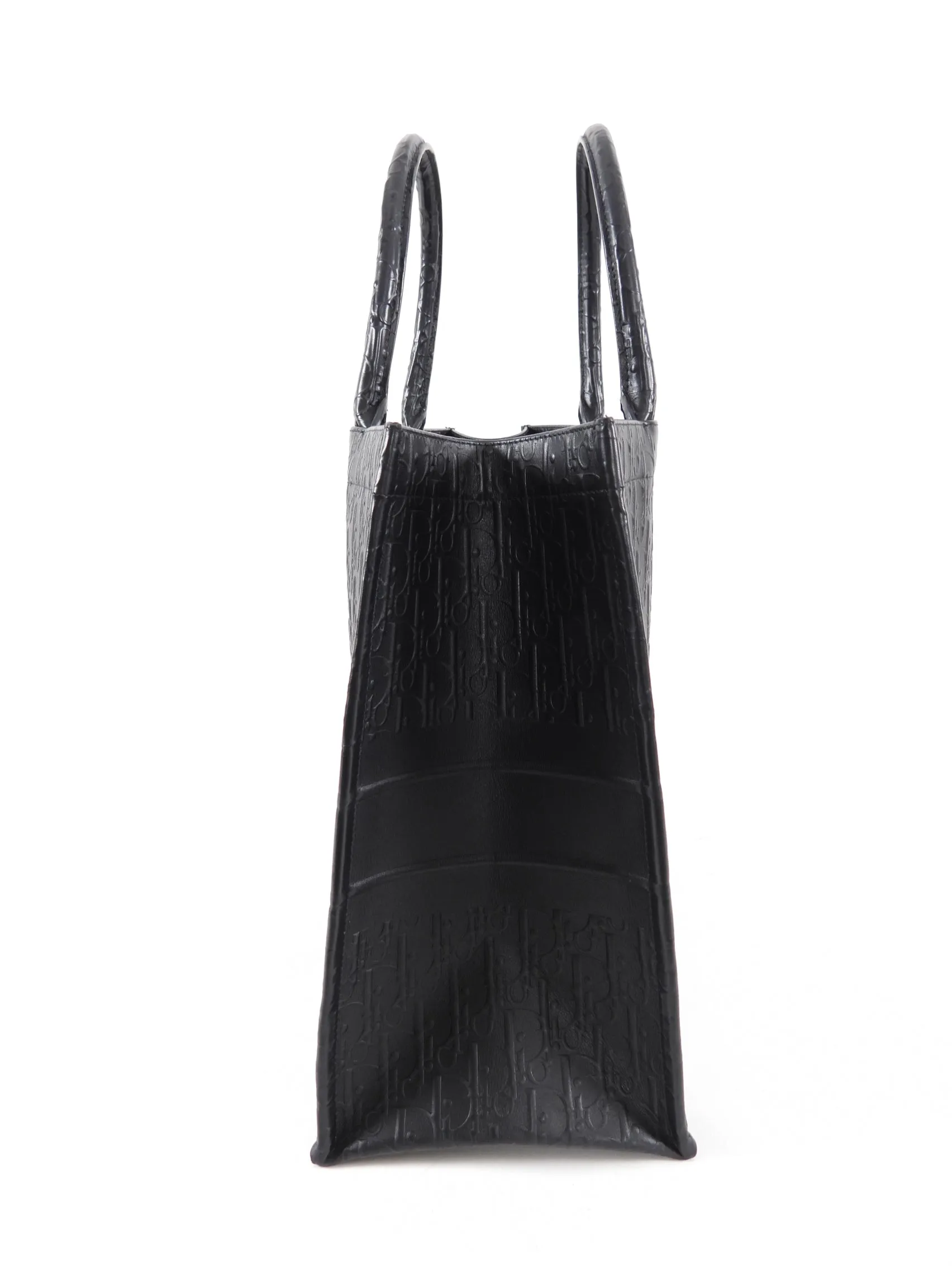 Dior Black Leather Embossed Large Book Tote Bag