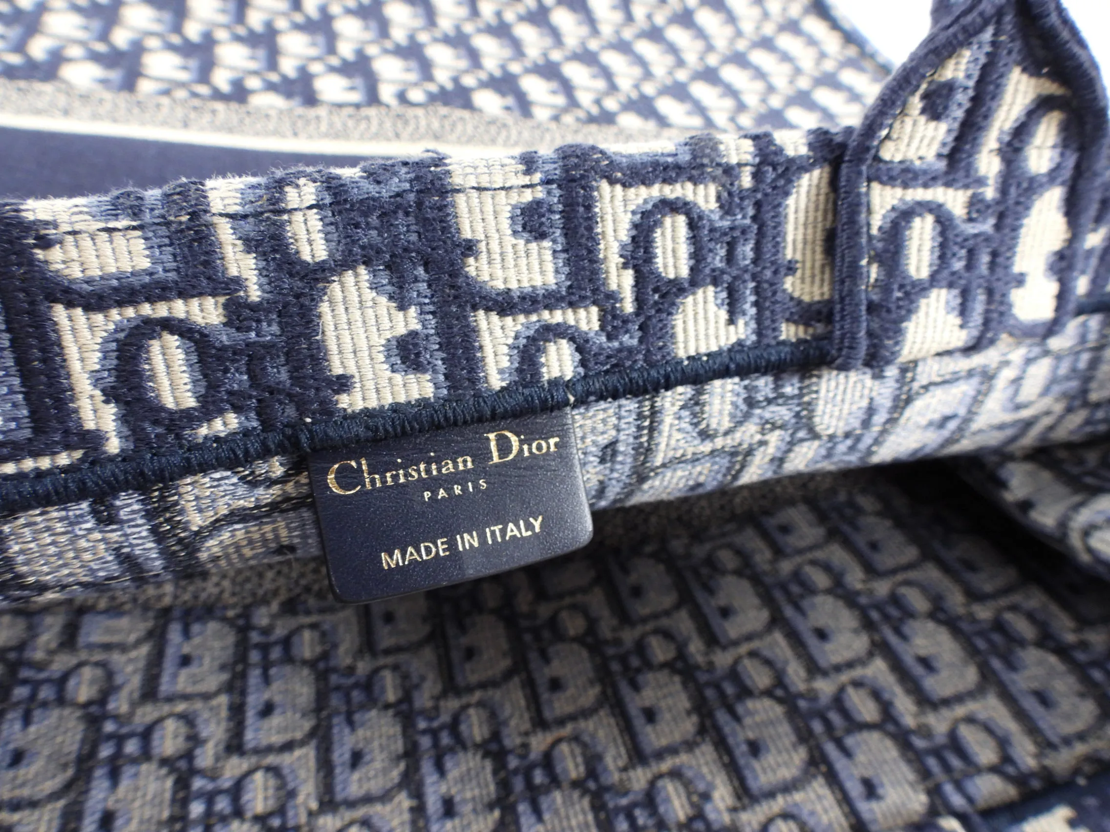 Dior Navy Oblique Trotteur Logo Large Book Bag Tote