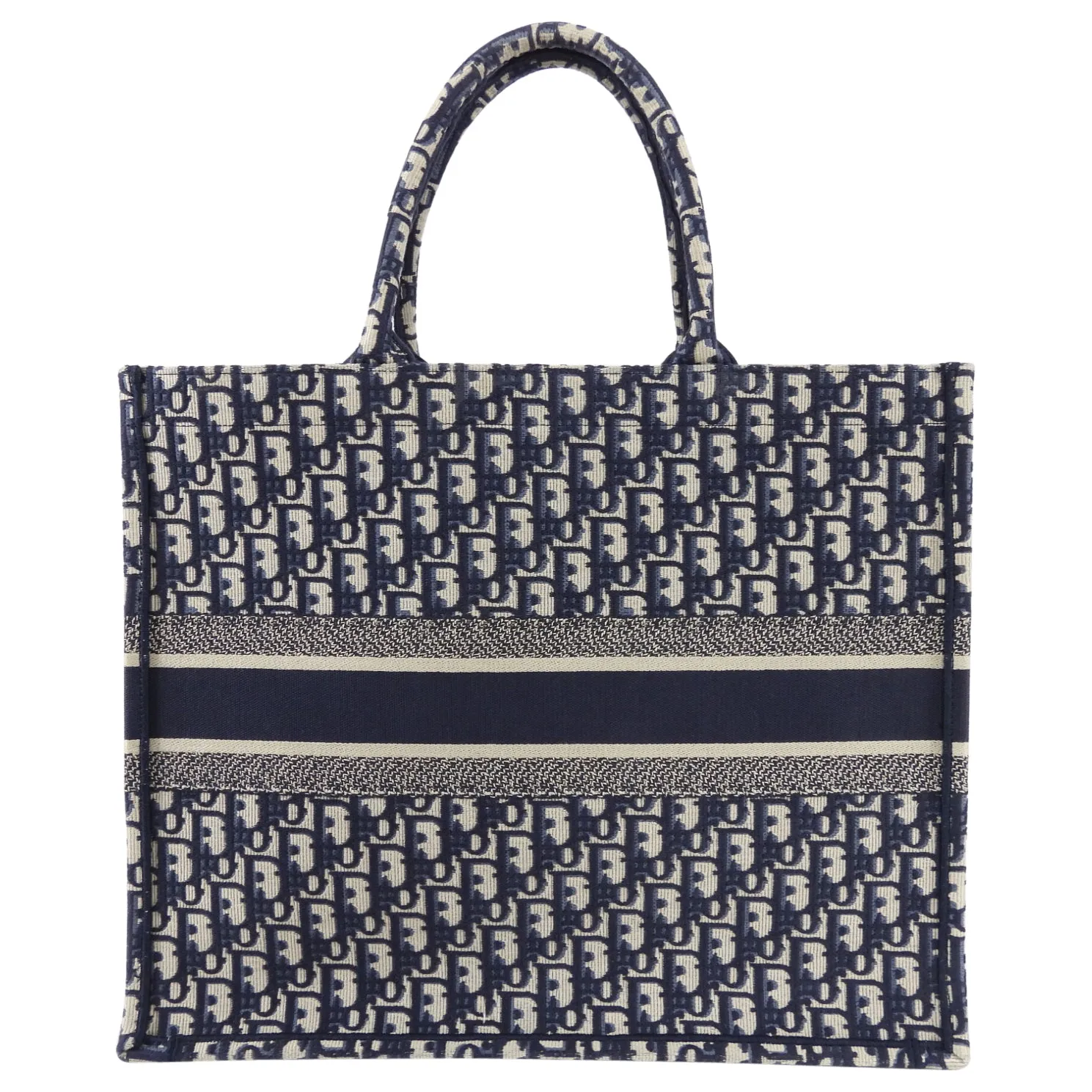 Dior Navy Oblique Trotteur Logo Large Book Bag Tote