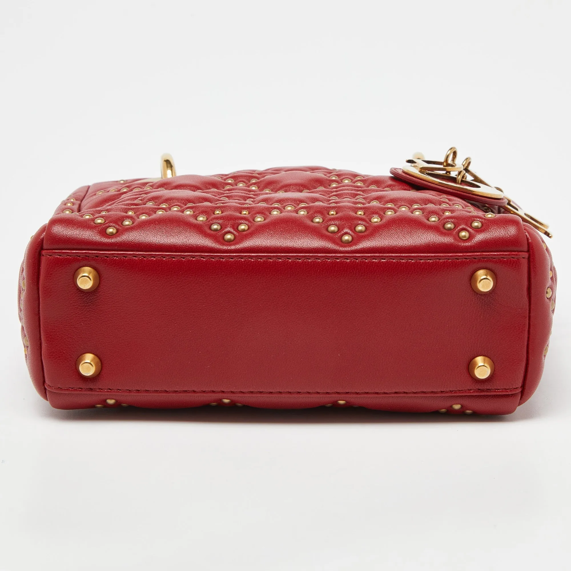 DIOR Red Leather Mini Lady  Studded Tote