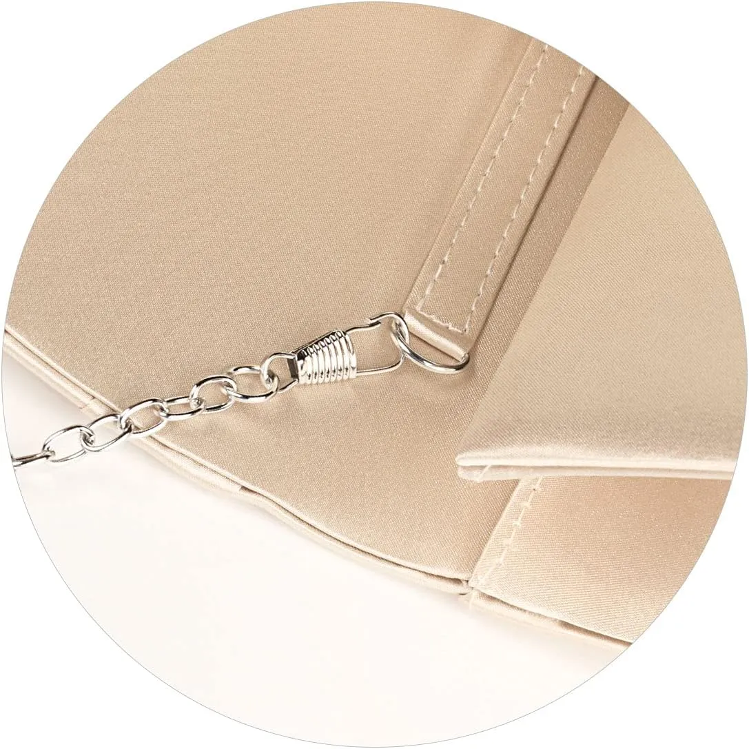 Evening Bags For Women Pleated Satin Rhinestone Brooch Prom Clutch Purse With Detachable Chain Strap