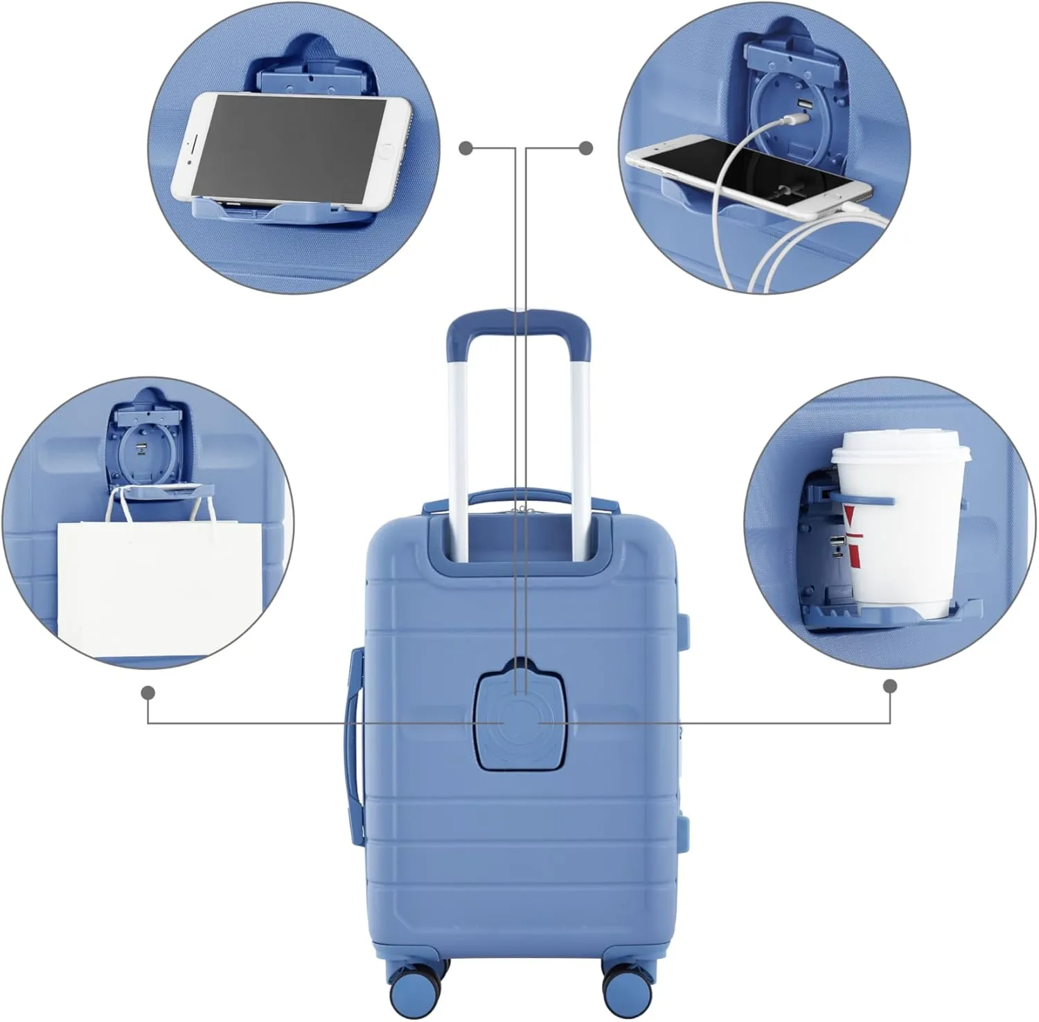 French Connection St. Martin Carry-On Luggage with Cup Holder/USB Ports, Stormy Blue
