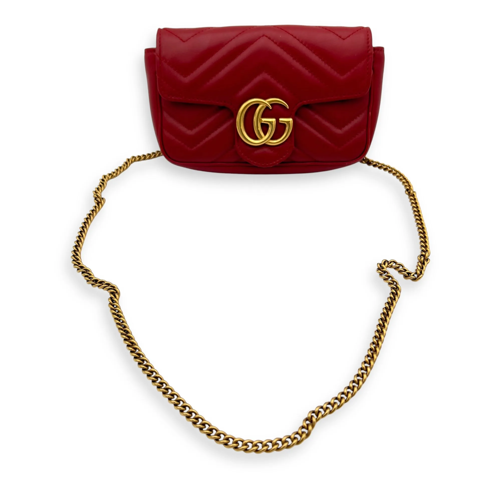 GG Marmont Crossbody Bag Mini Red in Calfskin, Gold hardware