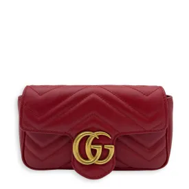 GG Marmont Crossbody Bag Mini Red in Calfskin, Gold hardware