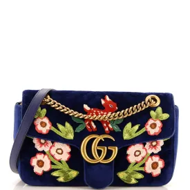 GUCCI GG Marmont Flap Bag Embroidered Matelasse Velvet Small