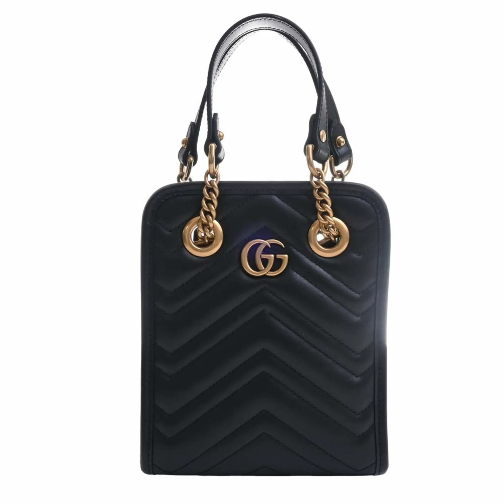 GUCCI GG Marmont Quilted Leather Chain Shoulder Bag 696123 Black Women's