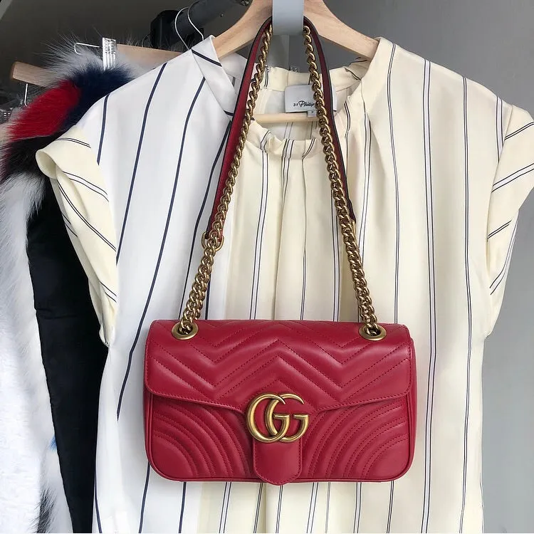 Gucci Marmont Small Red Matelassé Shoulder Bag