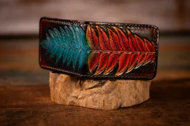 Handcrafted Leather Bifold Wallet - “Fire and Ice” Botanical Fern Design - Card Slots & Cash Section