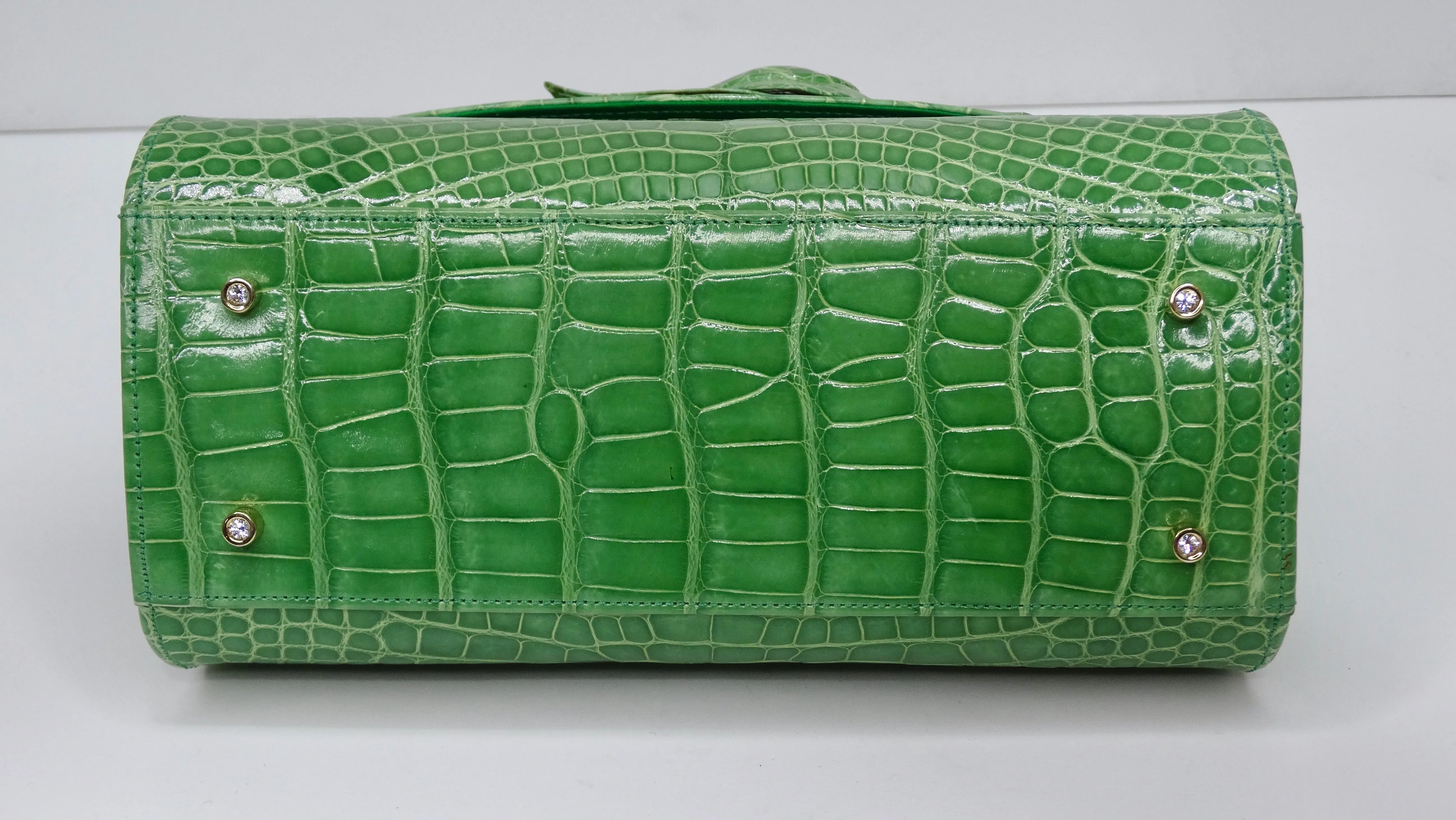 Judith Leiber Green Alligator Top Handle Evening Bag
