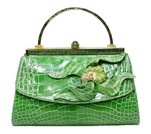 Judith Leiber Green Alligator Top Handle Evening Bag