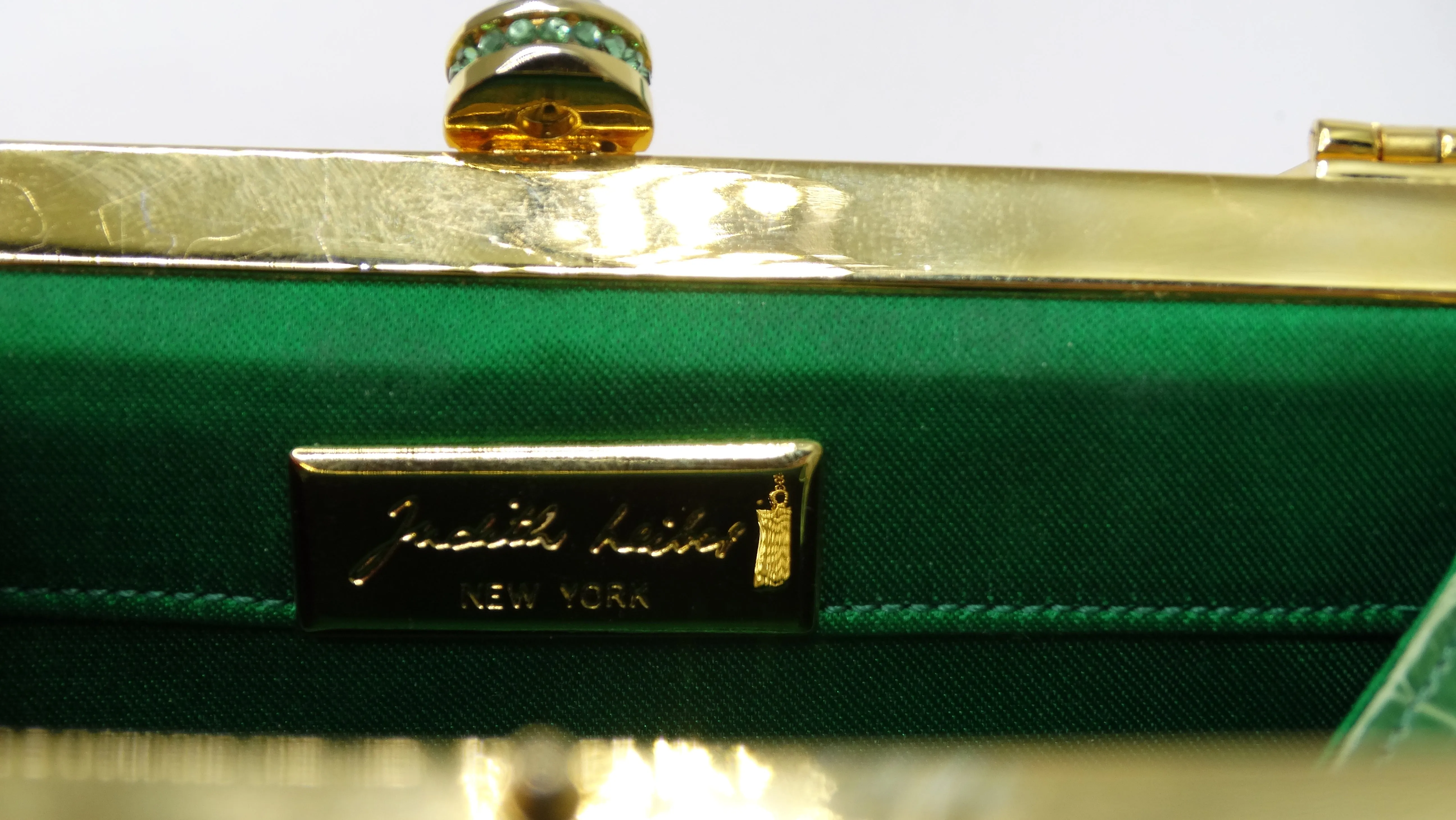 Judith Leiber Green Alligator Top Handle Evening Bag