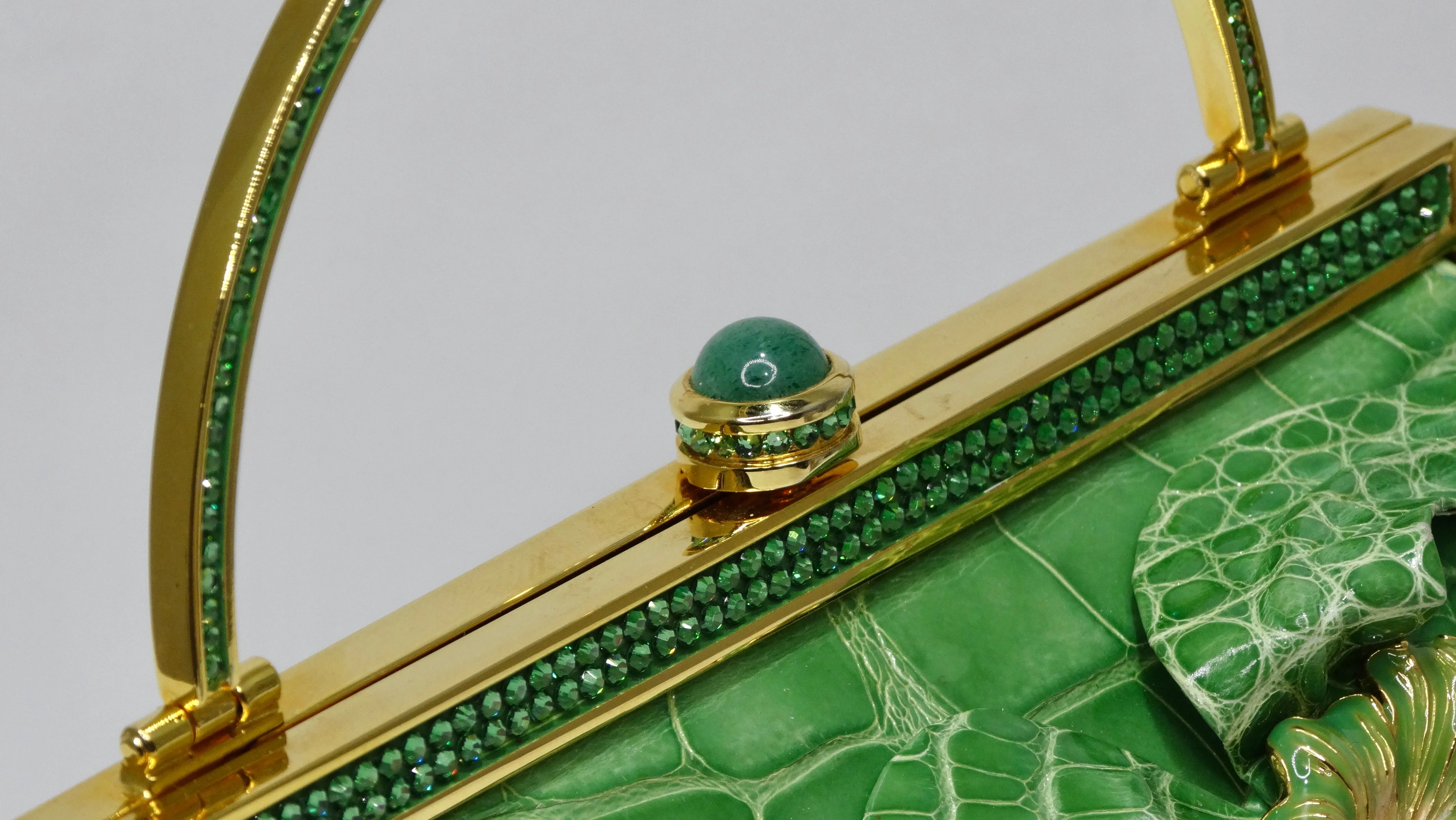 Judith Leiber Green Alligator Top Handle Evening Bag