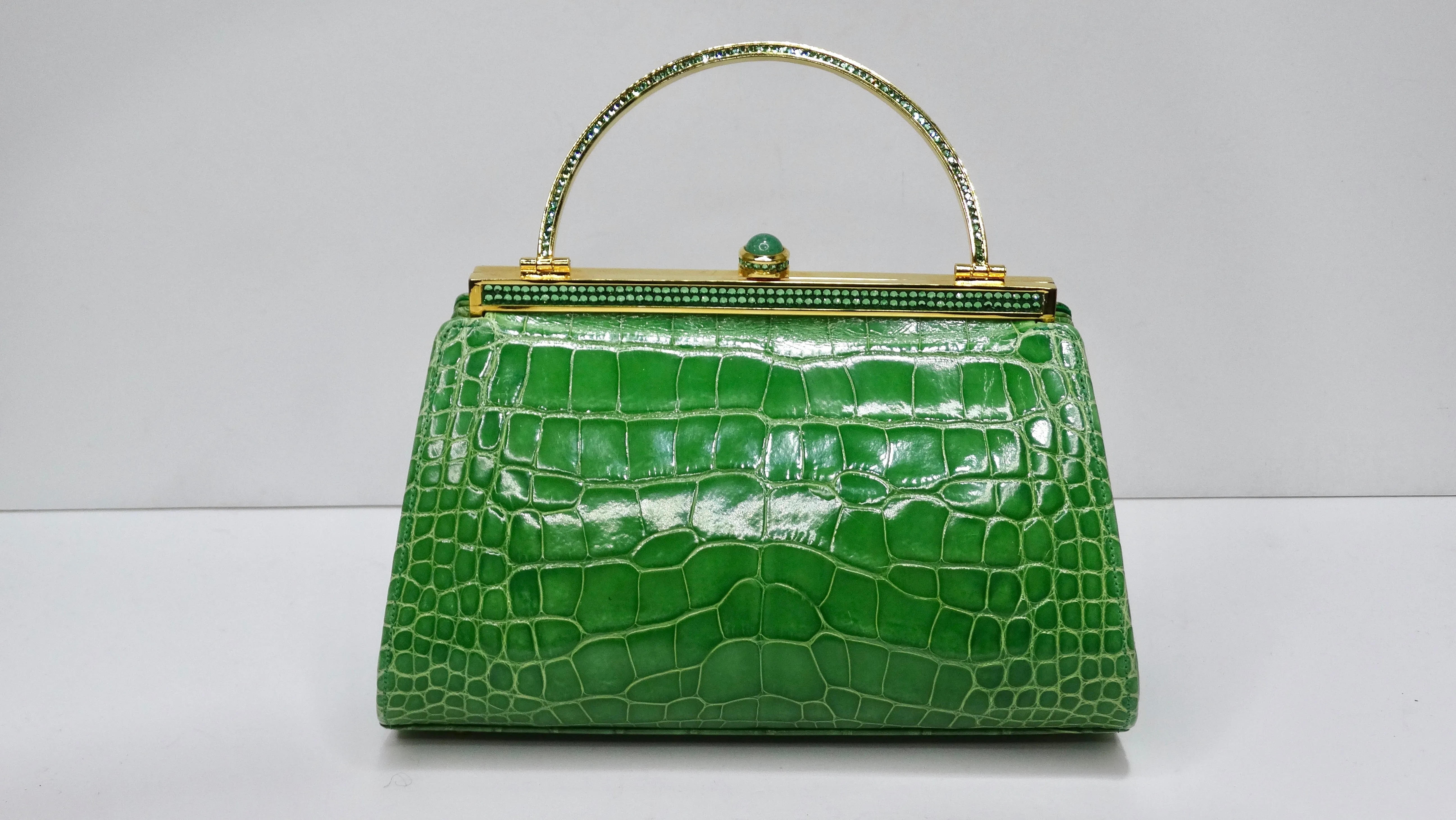 Judith Leiber Green Alligator Top Handle Evening Bag