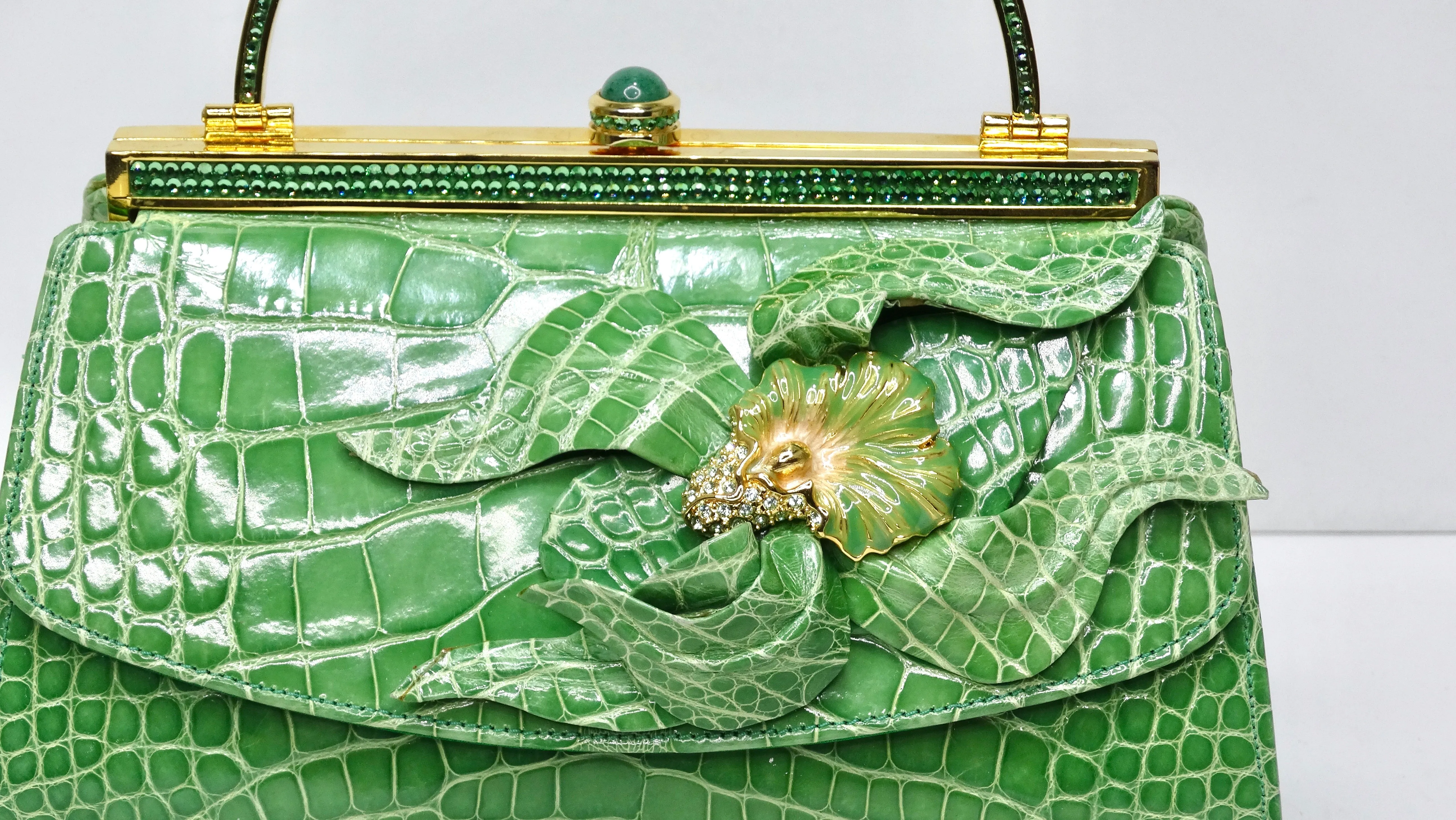 Judith Leiber Green Alligator Top Handle Evening Bag