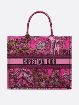Large fuchsia embroidered Book tote