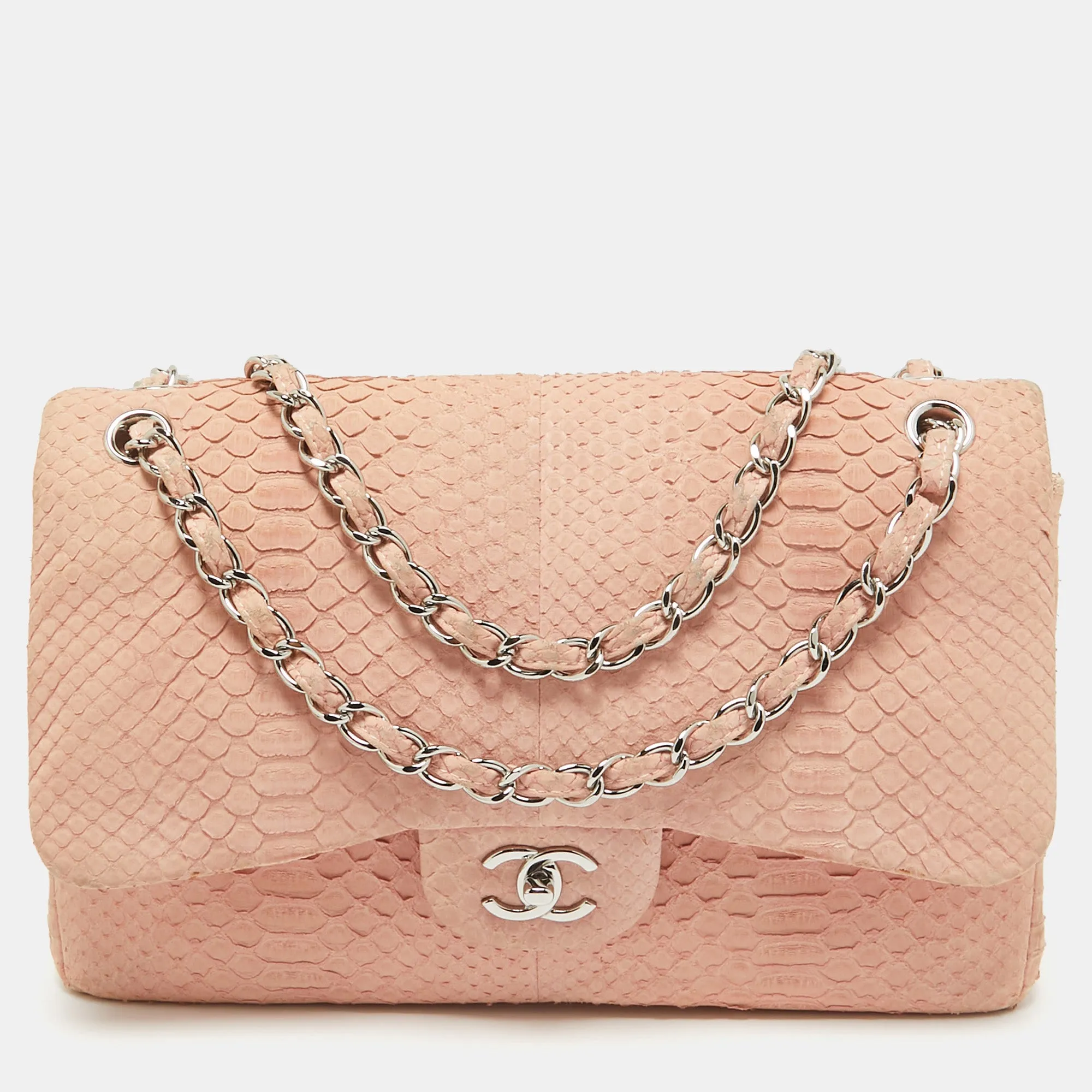 Light Pink Python Jumbo Classic Double Flap Bag