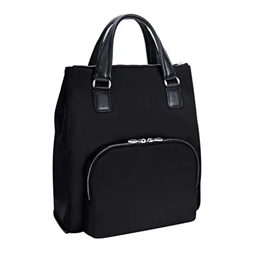 McKlein, N Series, Sofia, Nano Tech-Light Nylon with Leather Trim, 3-in-1 Nylon Ladies' Convertible Backpack Tote, Black (18545)