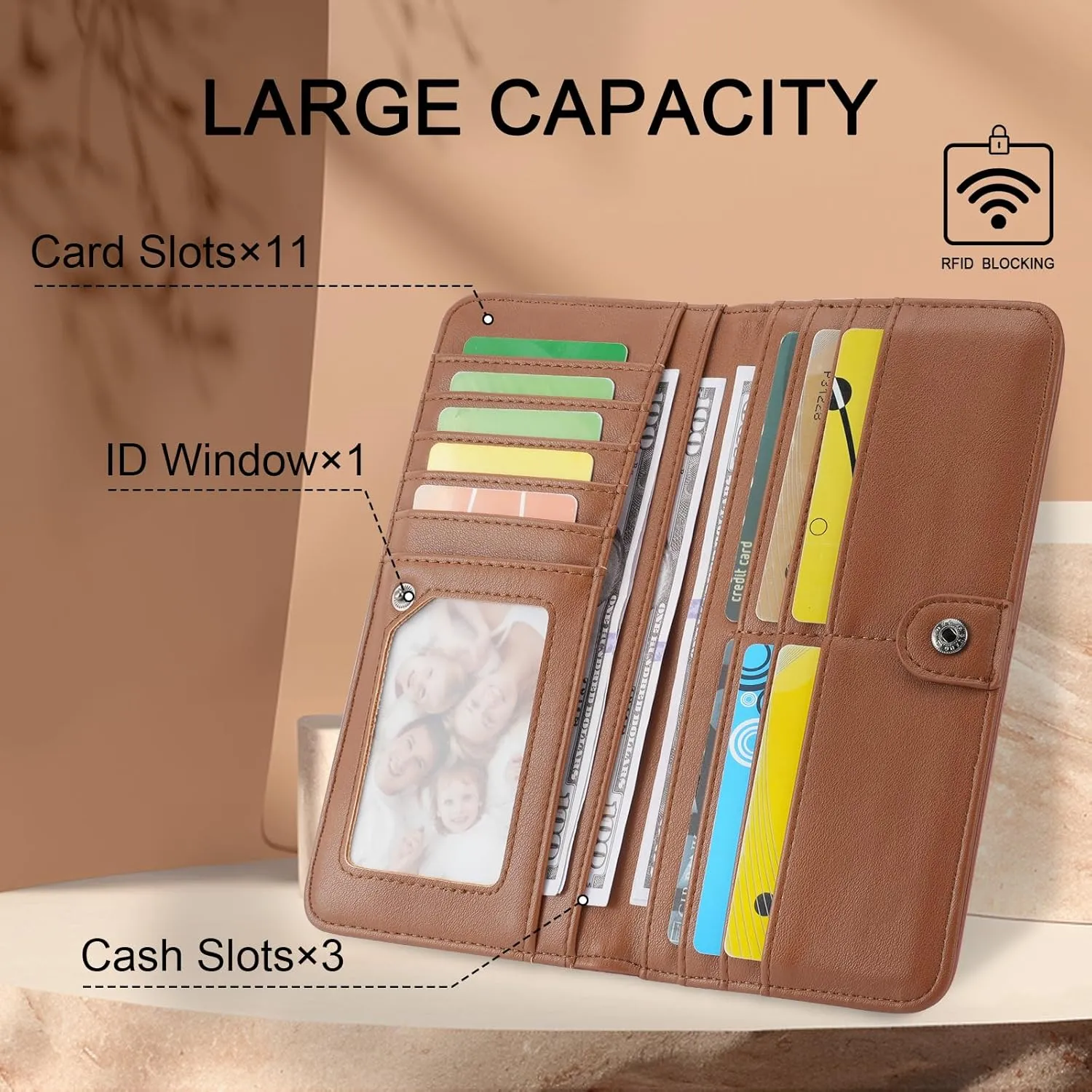 MEITRUE Slim Wallet Women Ultra Thin Leather Womens Wallet RFID Blocking Credit Card Holder Bifold Clutch Long Ladies wallet
