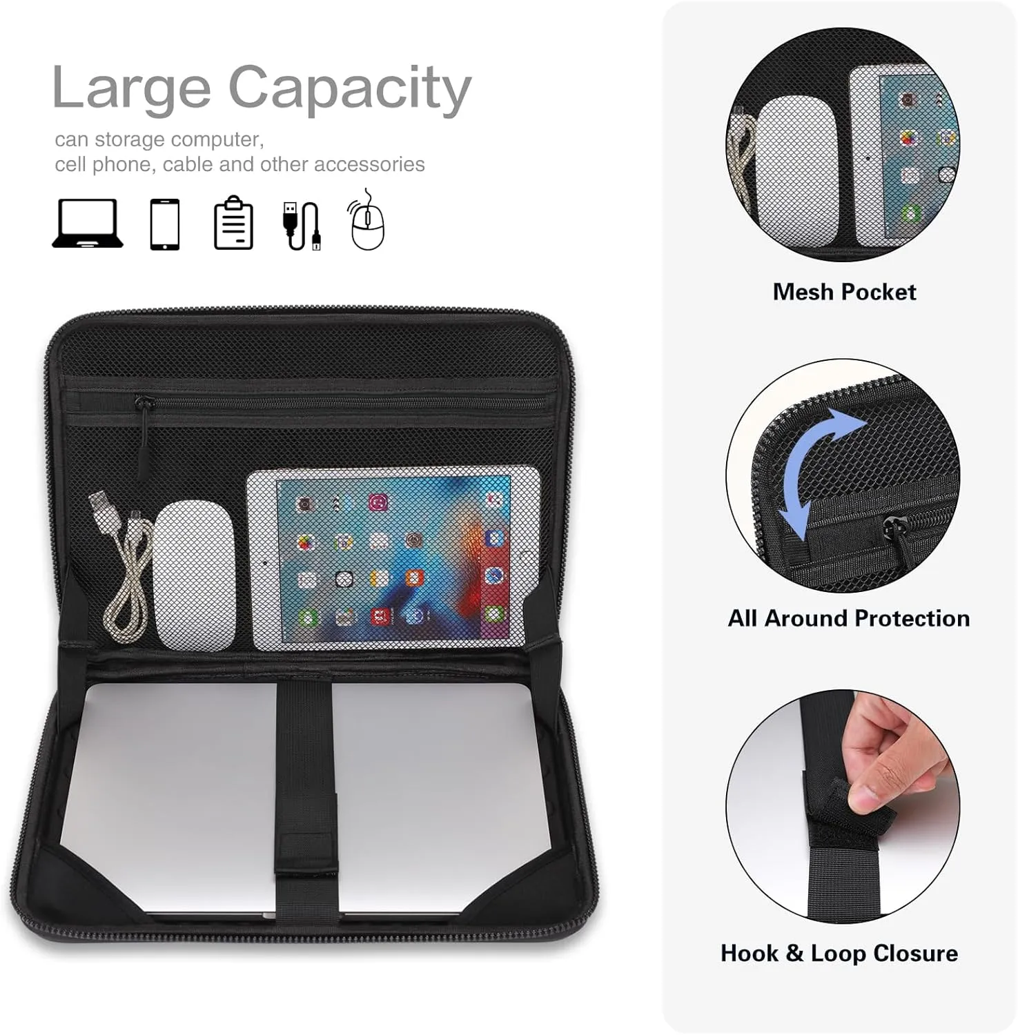 MOSISO 15-16 inch Laptop Hard Case, 15.6 inch Waterproof Shockproof Computer Bag Compatible with MacBook HP Dell, Symmetrical Trapezoid EVA Carrying Laptop Sleeve Hard Shell with Handle, Black