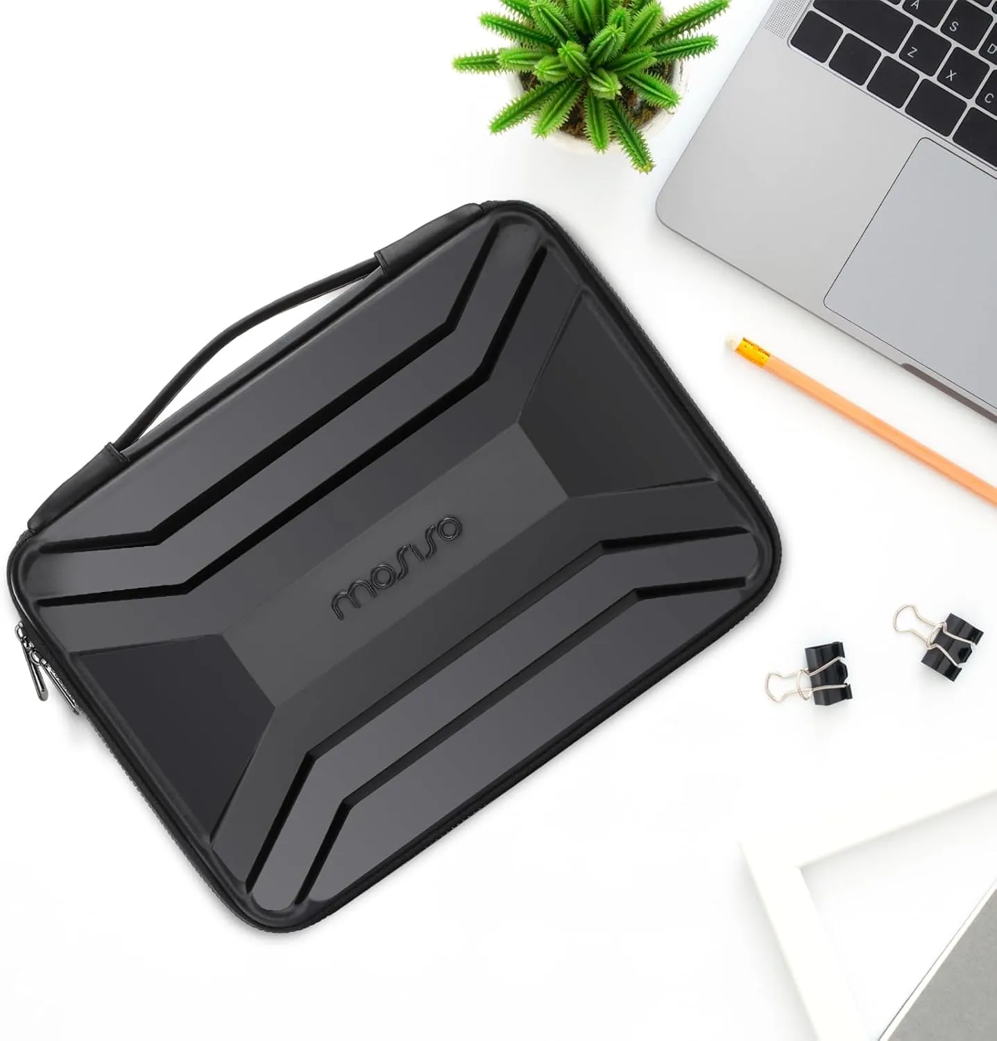MOSISO 15-16 inch Laptop Hard Case, 15.6 inch Waterproof Shockproof Computer Bag Compatible with MacBook HP Dell, Symmetrical Trapezoid EVA Carrying Laptop Sleeve Hard Shell with Handle, Black