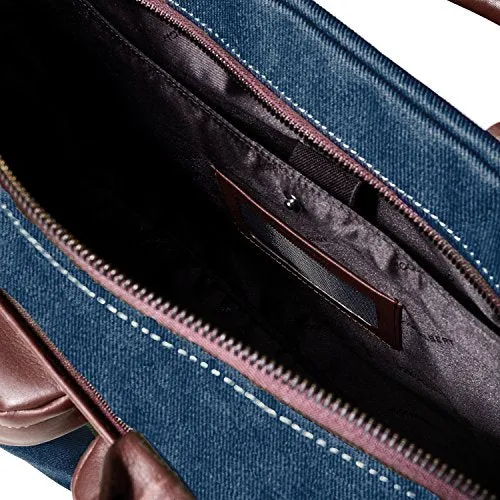 Navy Canvas with Brown Leather Accents Computer Bag by Hook & Albert