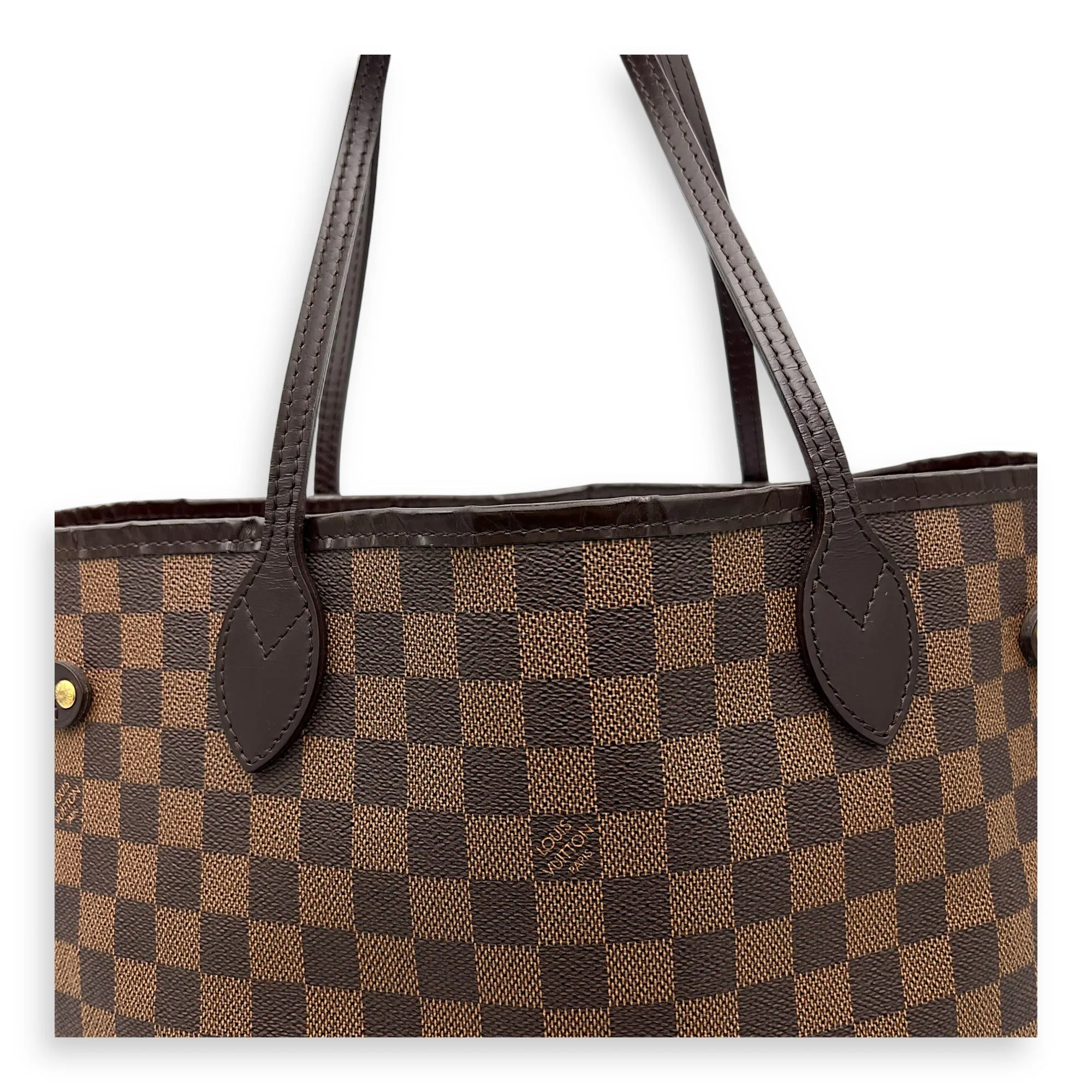 Neverfull MM Brown Top Handle Bag in Canvas, Gold hardware