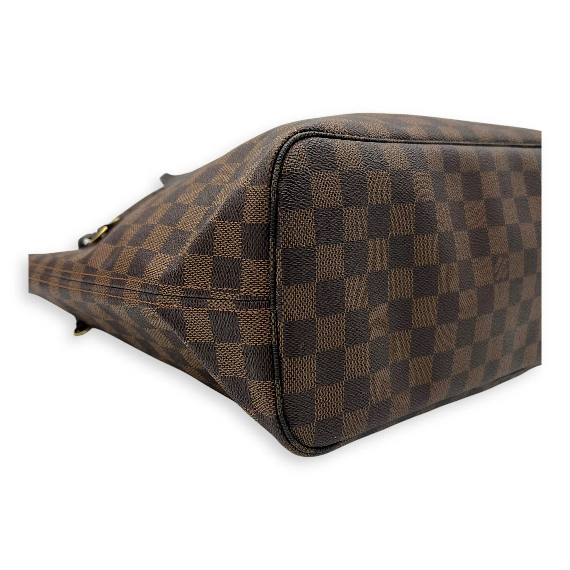Neverfull MM Brown Top Handle Bag in Canvas, Gold hardware