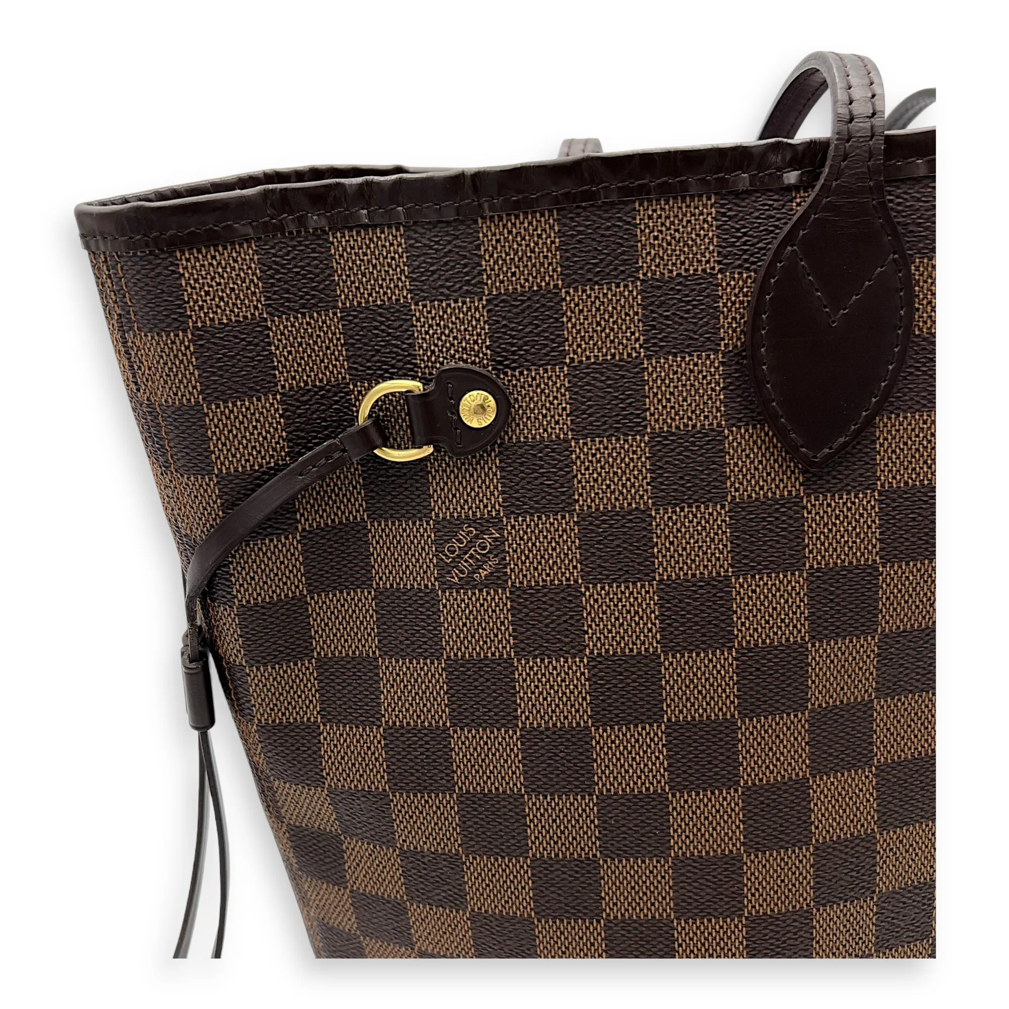 Neverfull MM Brown Top Handle Bag in Canvas, Gold hardware