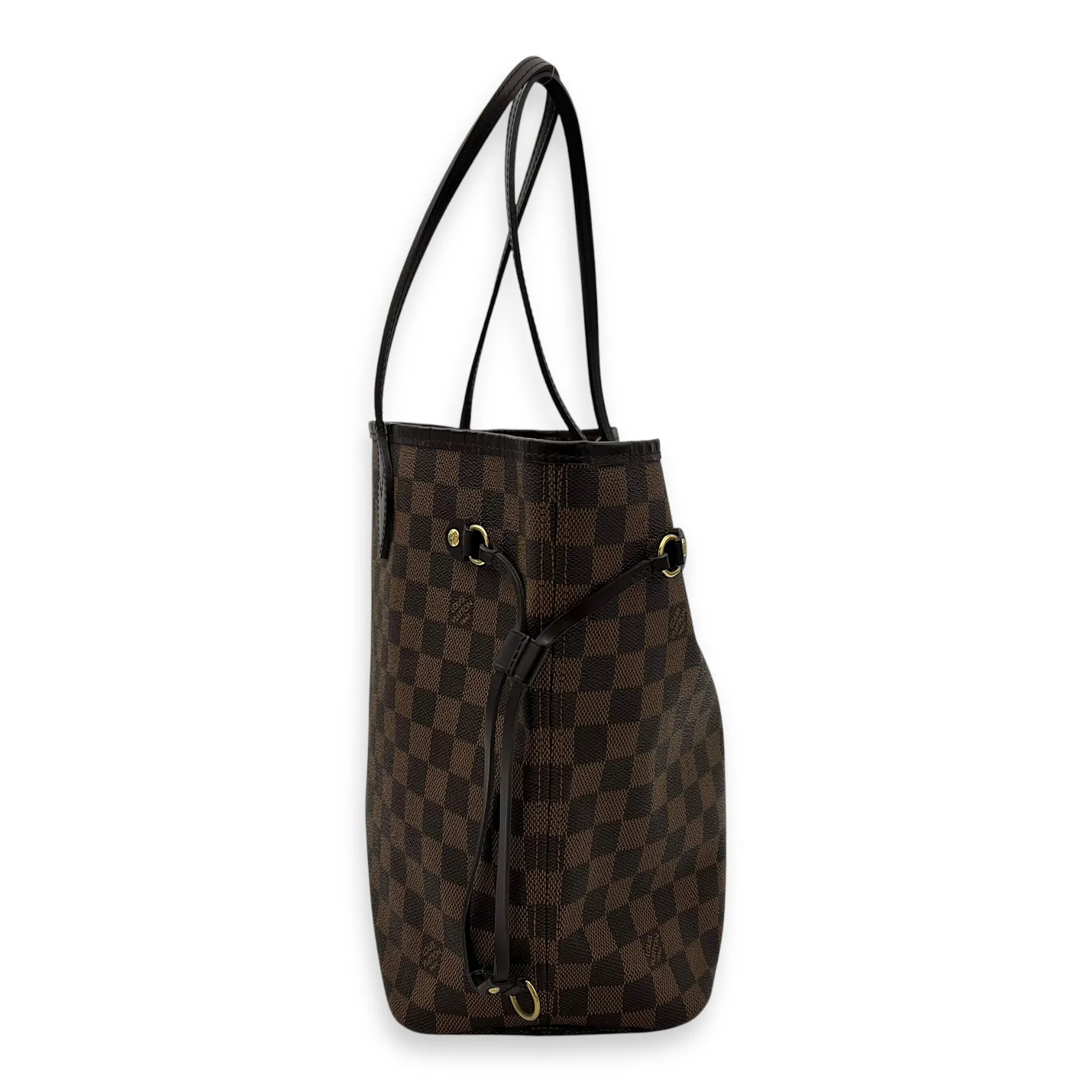 Neverfull MM Brown Top Handle Bag in Canvas, Gold hardware