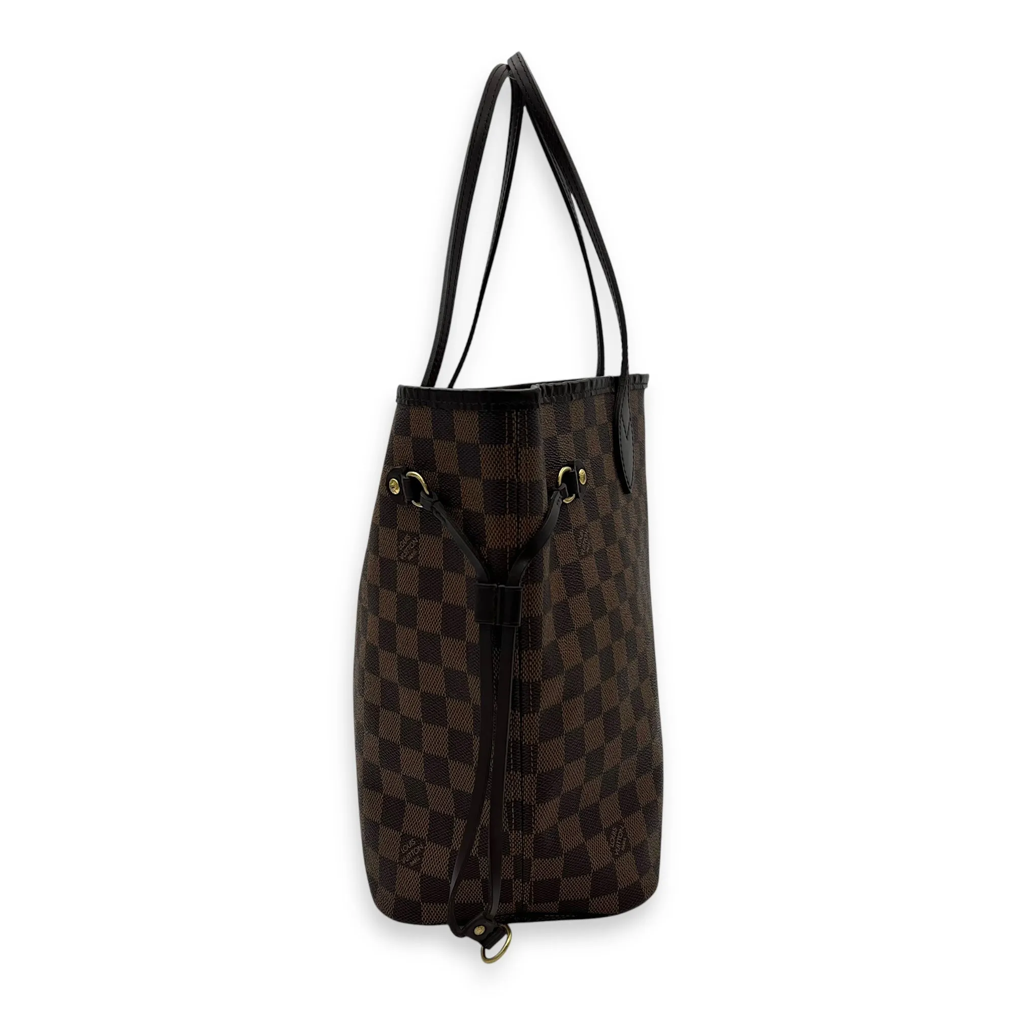 Neverfull MM Brown Top Handle Bag in Canvas, Gold hardware