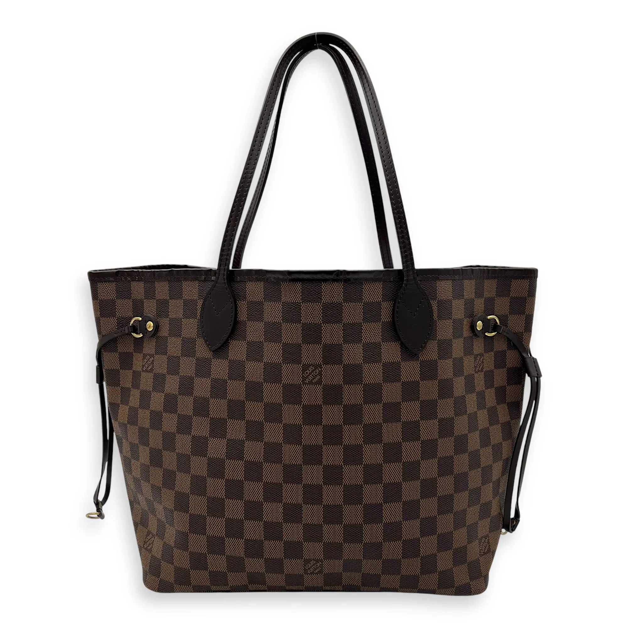 Neverfull MM Brown Top Handle Bag in Canvas, Gold hardware
