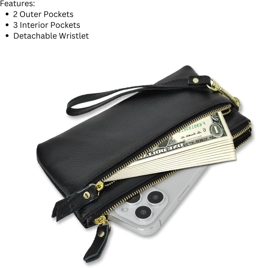NGIL Genuine Leather Wristlet RFID Blocking Wallet, Zippered Wristlet Wallets for Women