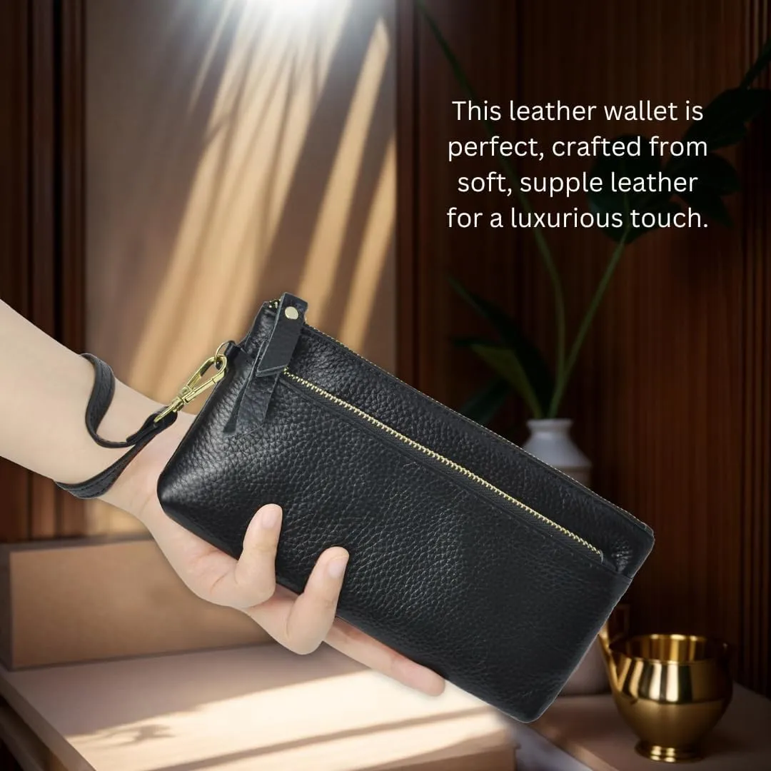 NGIL Genuine Leather Wristlet RFID Blocking Wallet, Zippered Wristlet Wallets for Women