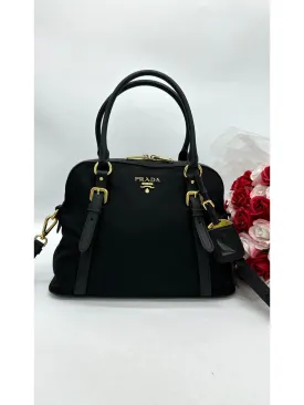 PRADA Womens Black Nylon & Leather Handbag