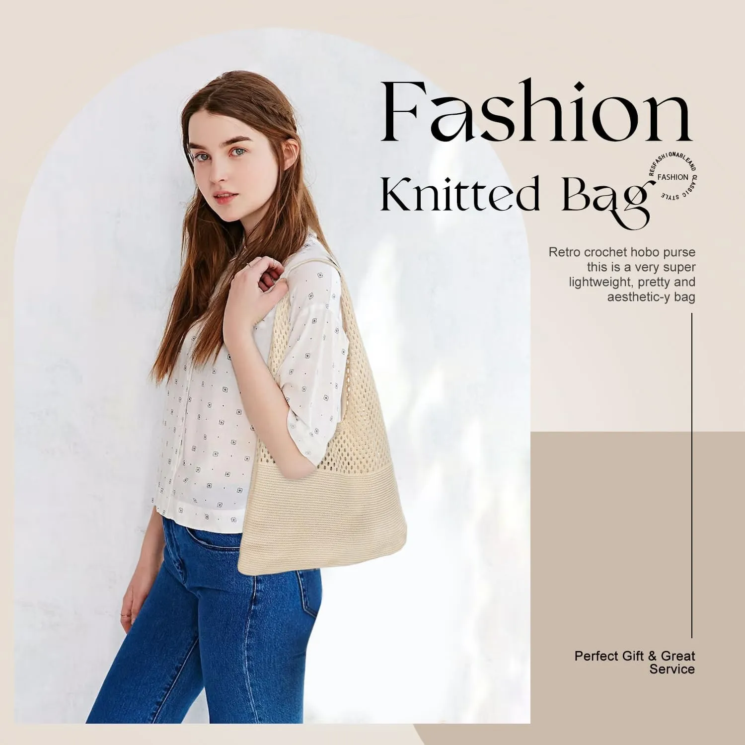 SANSTHS Crochet Mesh Beach Tote Bag Retro Hobo Knitted Bag Woven Tote Summer Shoulder Bag for Women