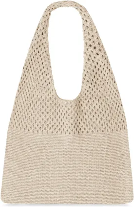 SANSTHS Crochet Mesh Beach Tote Bag Retro Hobo Knitted Bag Woven Tote Summer Shoulder Bag for Women