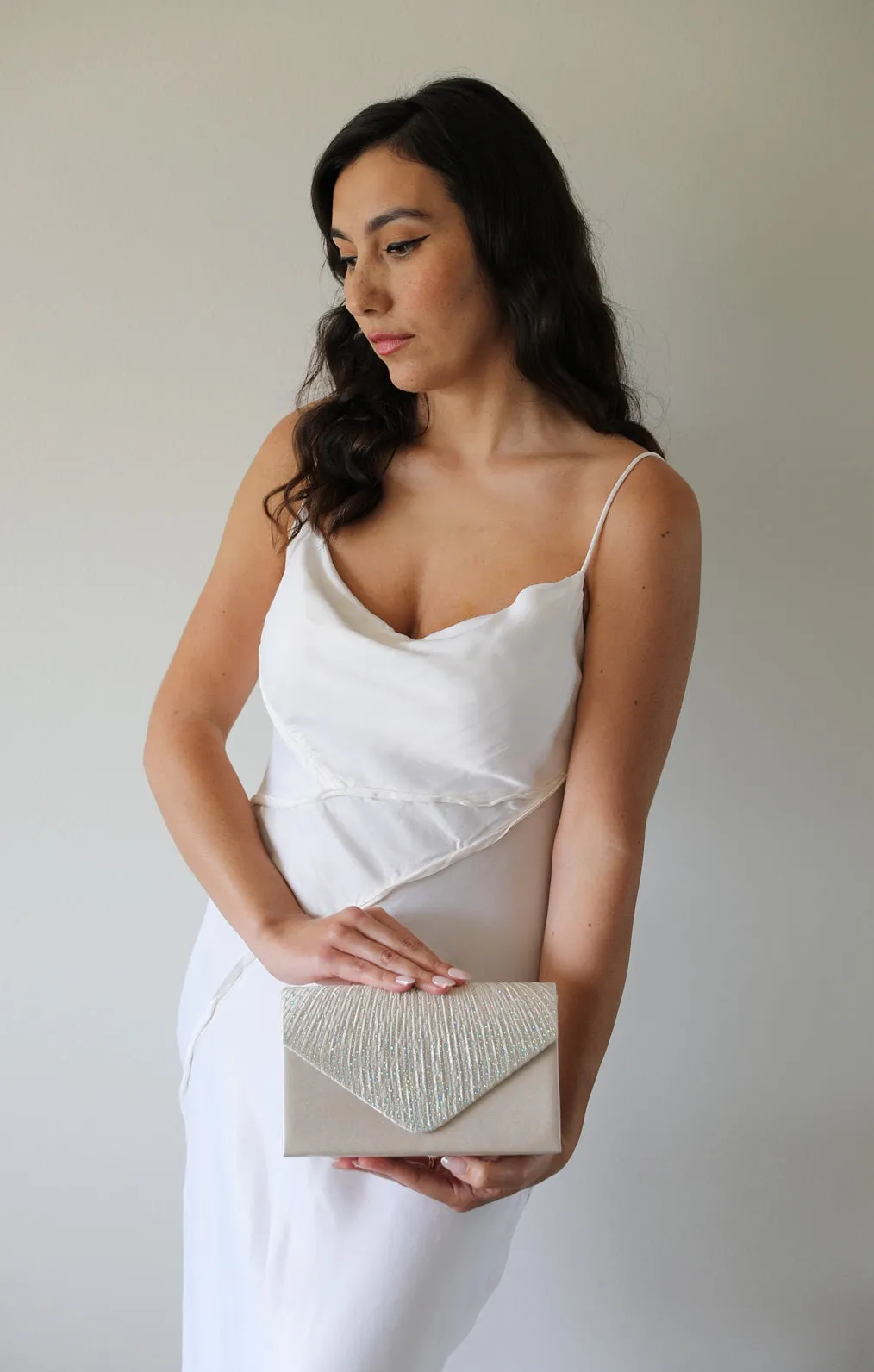 Silver Satin Evening Clutch