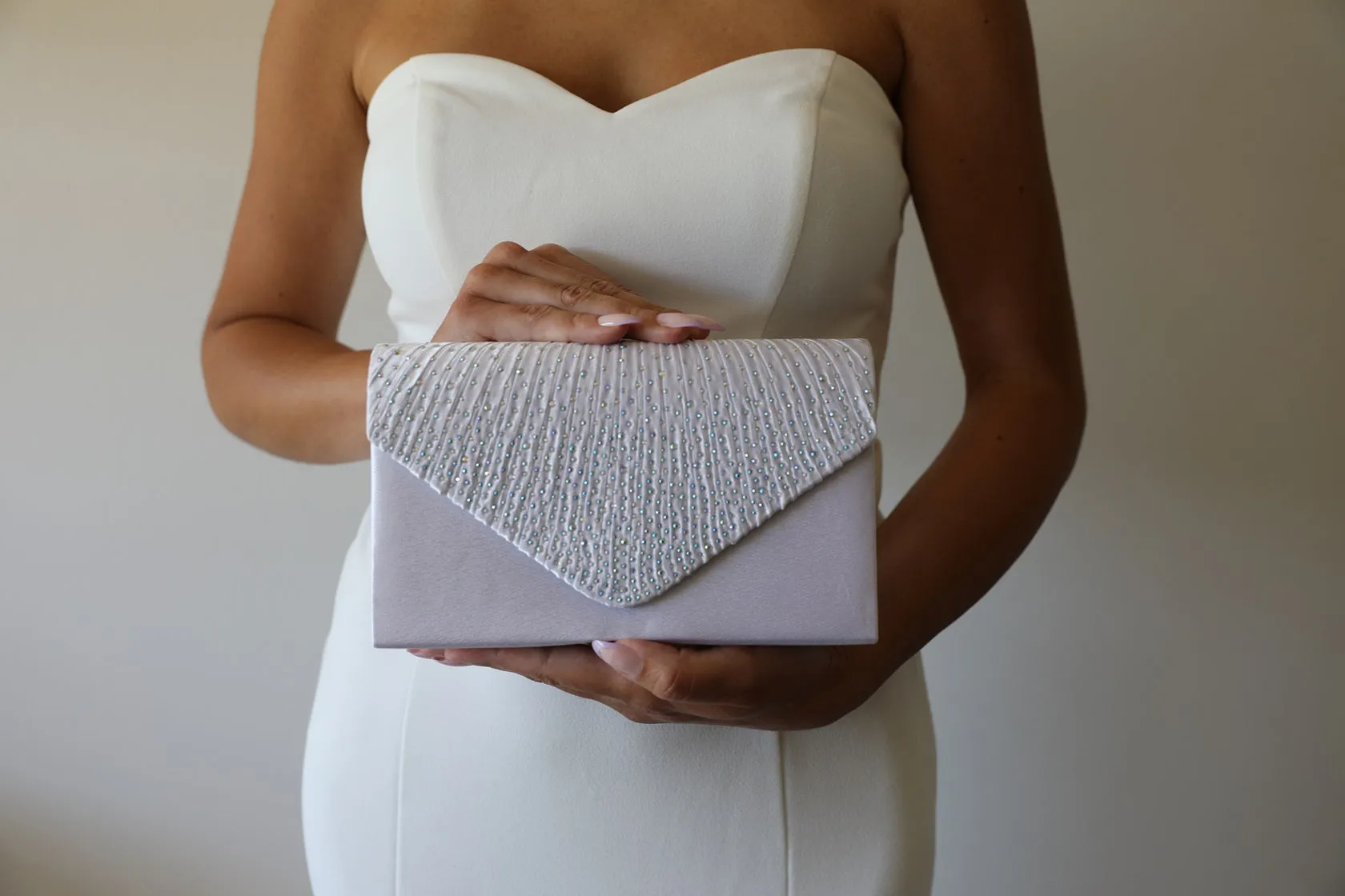 Silver Satin Evening Clutch