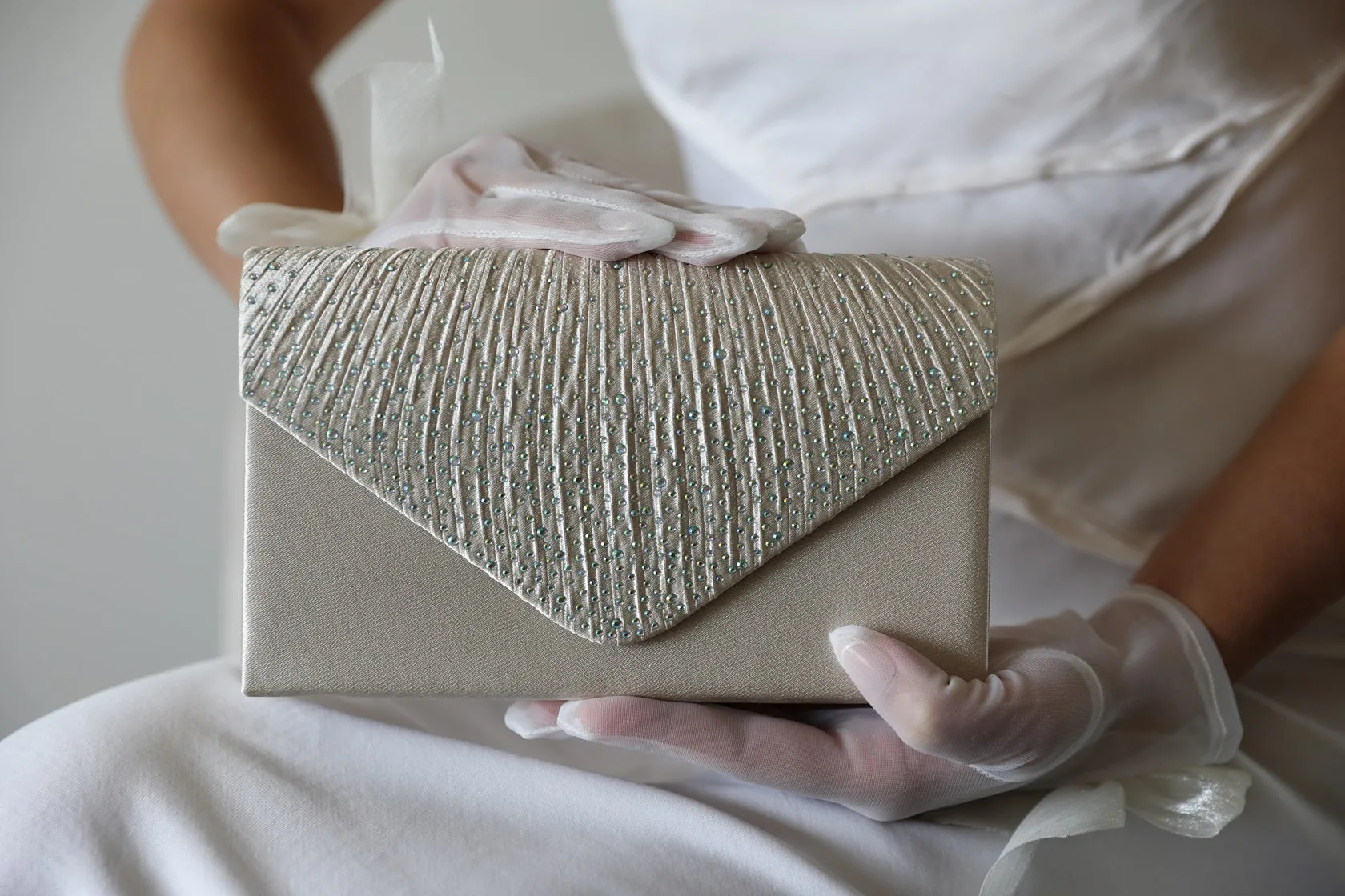 Silver Satin Evening Clutch