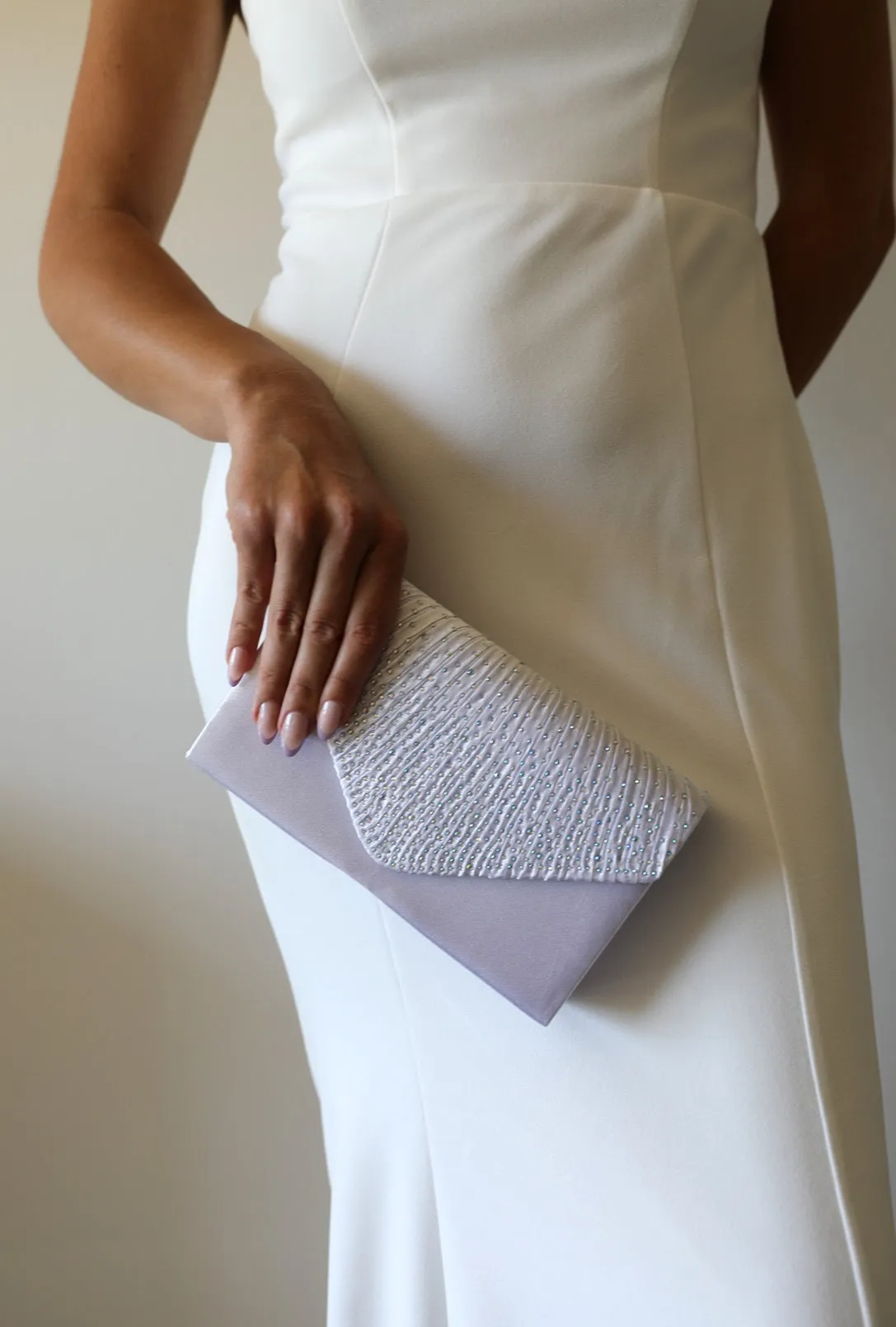 Silver Satin Evening Clutch
