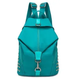 Studded Nylon Casual Backpack - Lake Blue