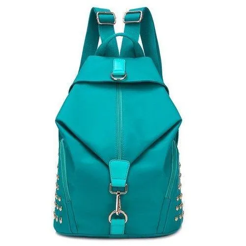 Studded Nylon Casual Backpack - Lake Blue