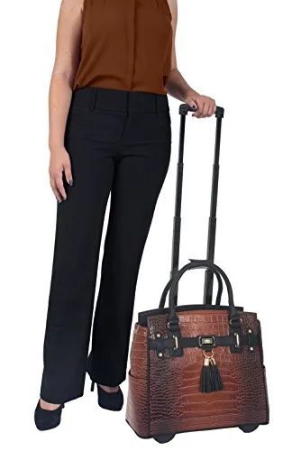 The Boston Alligator Crocodile Alligator Computer iPad, Laptop Tablet Rolling Tote Bag Briefcase Carryall Bag (17" 17.3" inch)